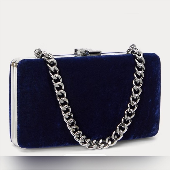 Ralph Lauren Pavé-Logo Velvet Small Franki Clutch Luxe Navy New rhinestone new - Picture 1 of 12